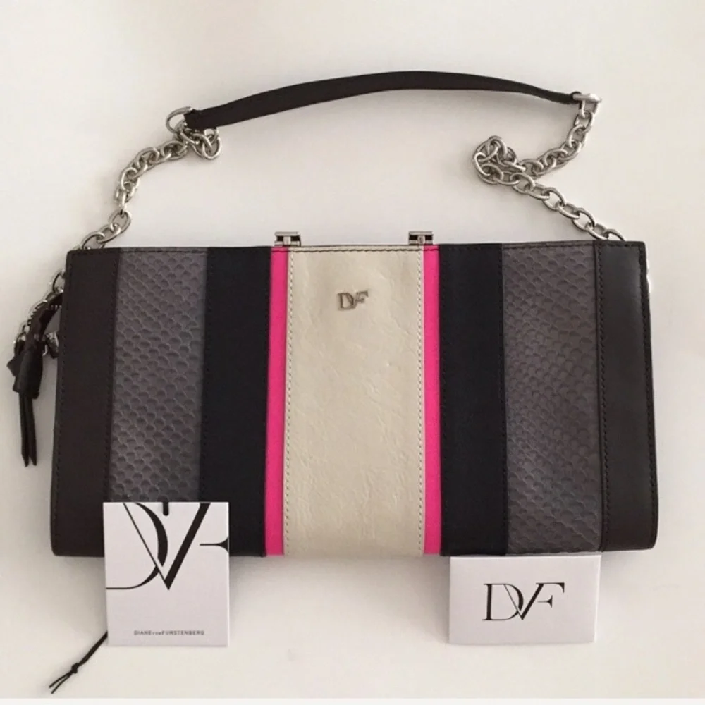 NWT Diane von Furstenberg Harper Leather Clutch Shoulder Bag